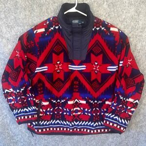 Polo Ralph Lauren Southwestern Fleece Pullover Red Blue Aztec XXL Men's Jacket